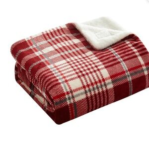 DEARFOAMS Red Plaid Sherpa Lined Cozy Fleece Super Soft  Throw Blanket Holiday